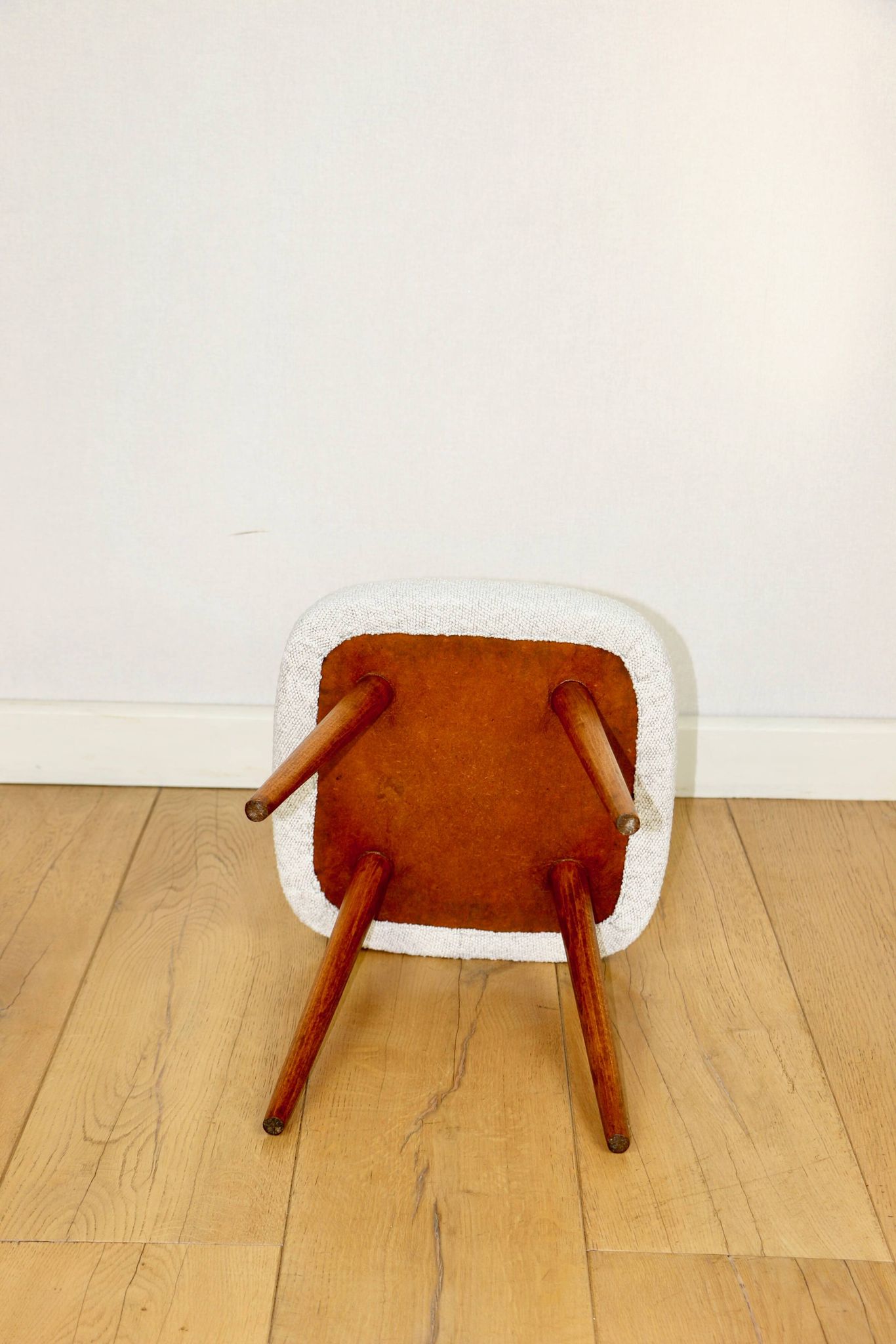 White-cream square stool Ivory vintage PRL 1970s
