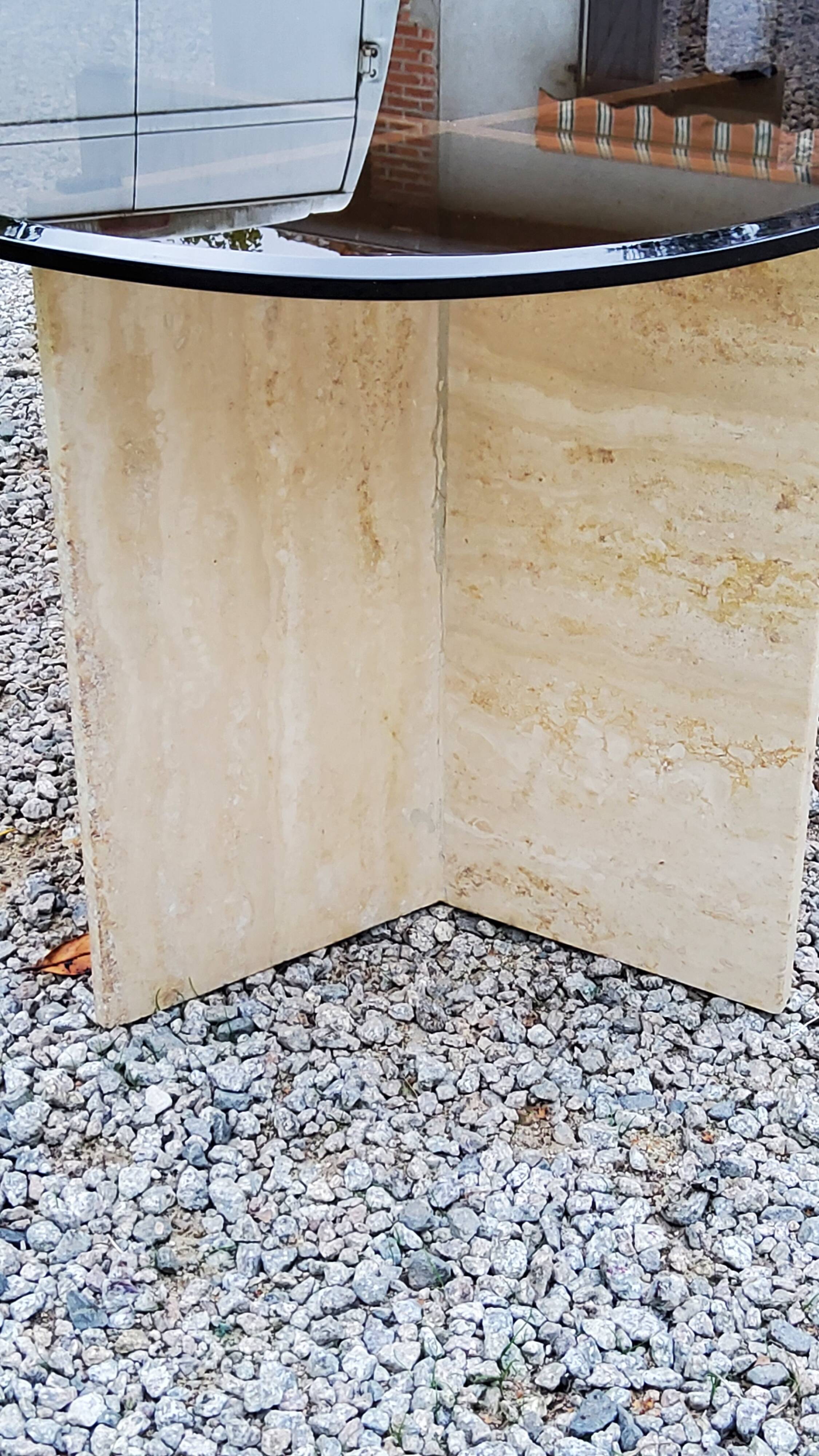 70s travertine and smoked glass designer coffee table
