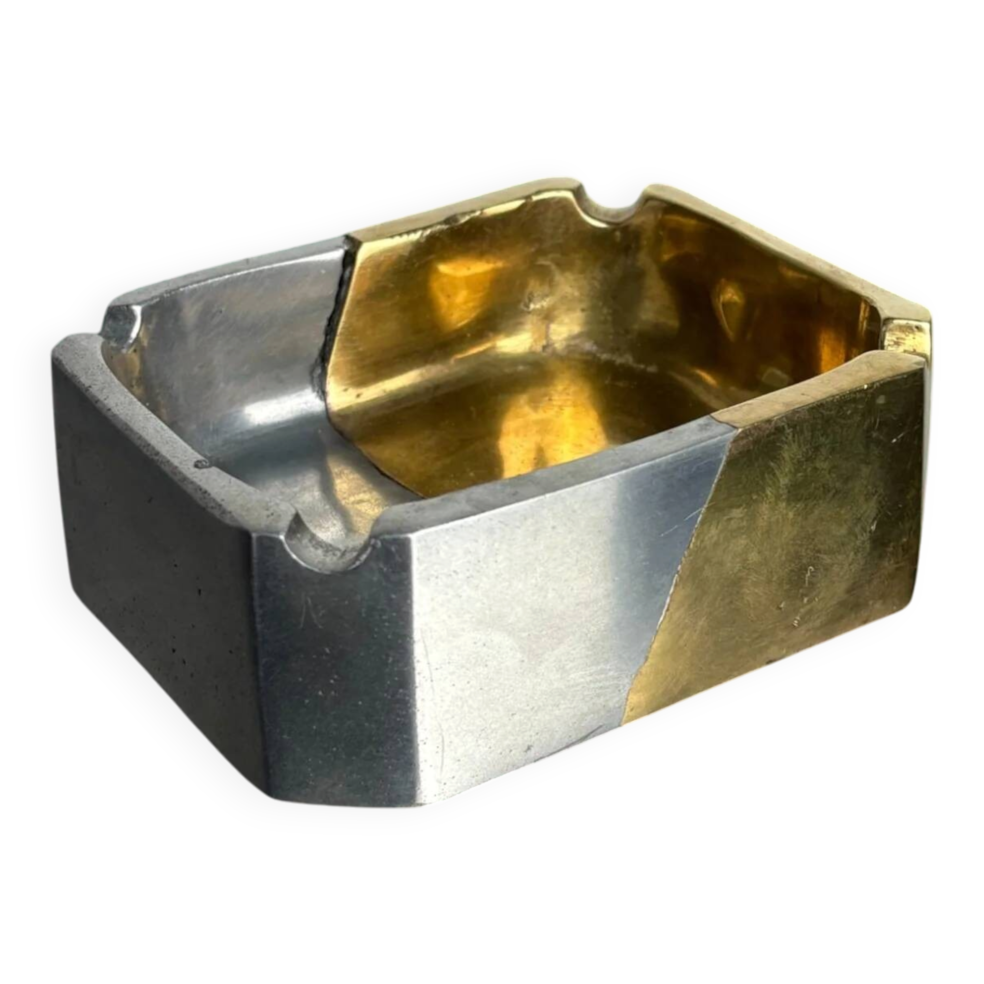 Brutalist ashtray by Leopold, bronze and brass, 1970s