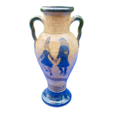 Vase breton ancien en grès décor couple breton et vue d'Auray signé