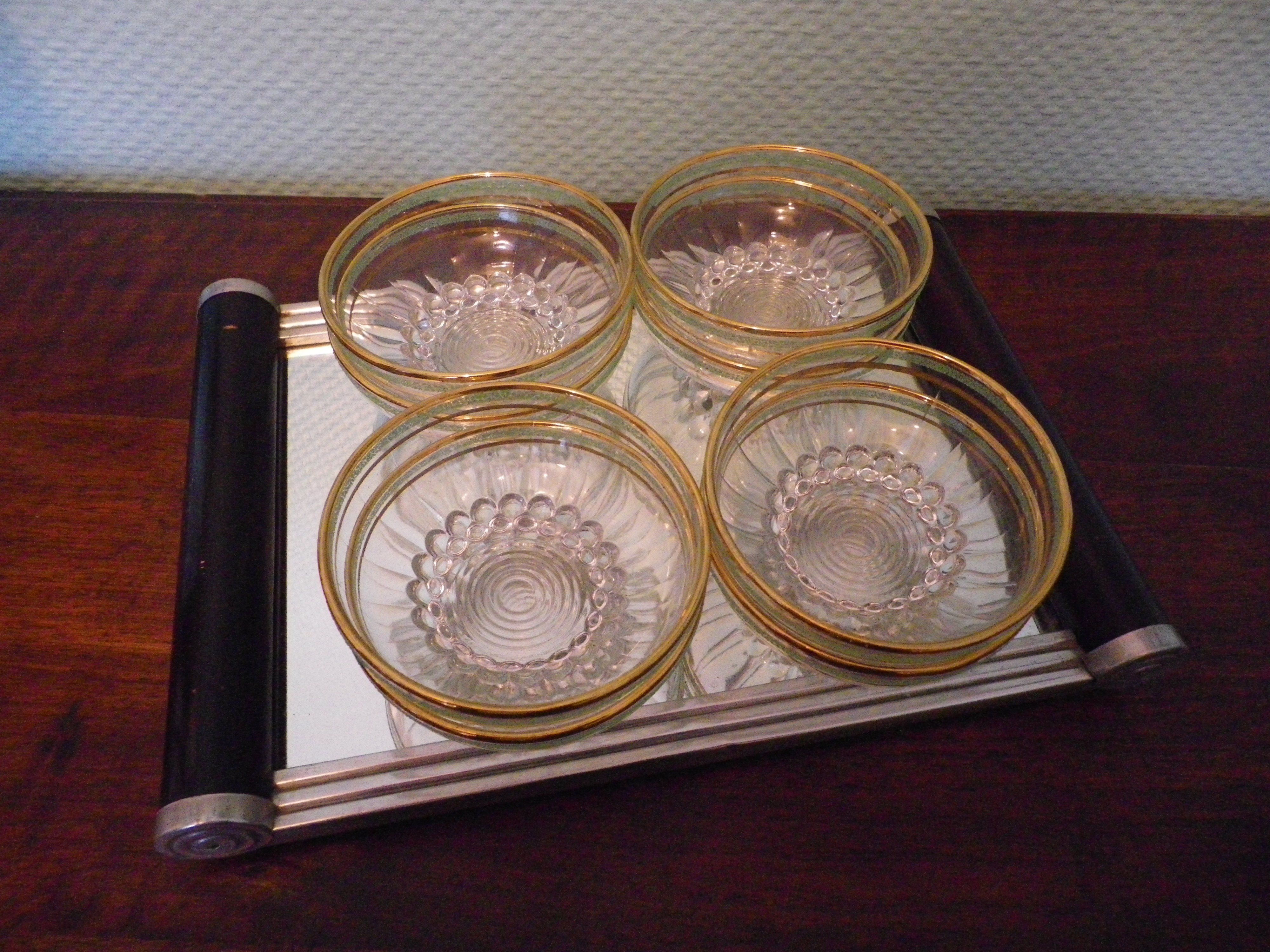 Lot of 8 old dessert cups with granite contour and gilded edges - vintage - 60s