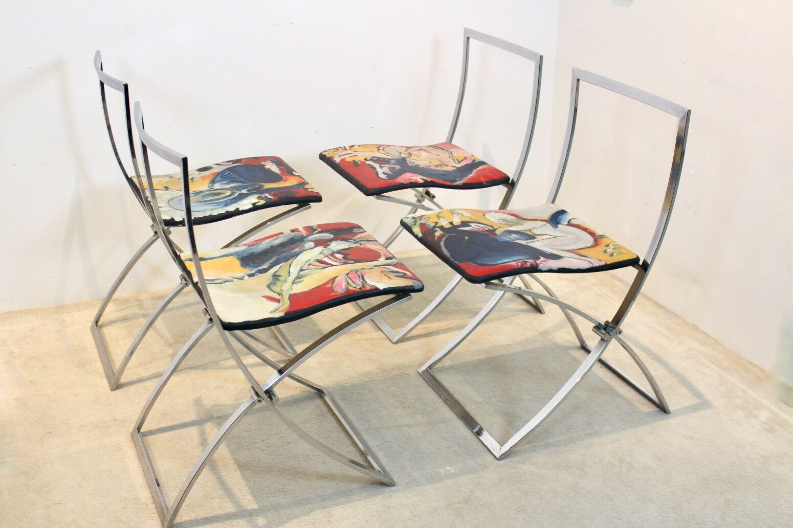 One off Hand painted set of four ‘Luisa’ Dining Chairs by Marcello Cuneo