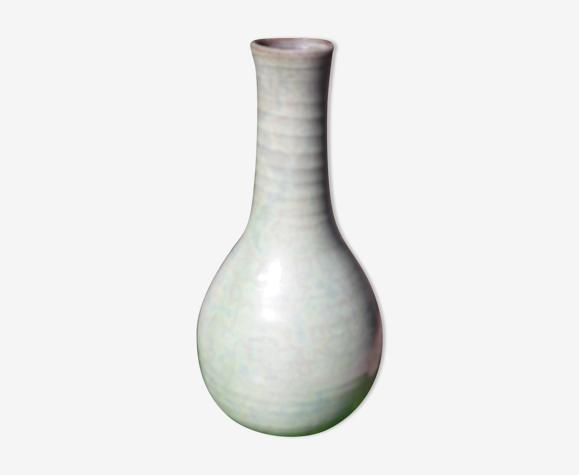 Vase céramique vert nacré vintage signé