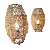 Pair of vintage rattan lamp