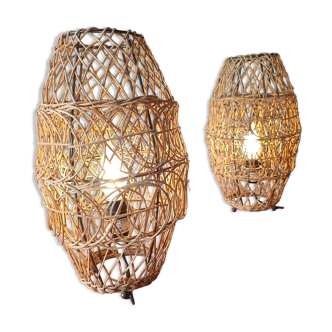 Paire de lampes vintage rotin