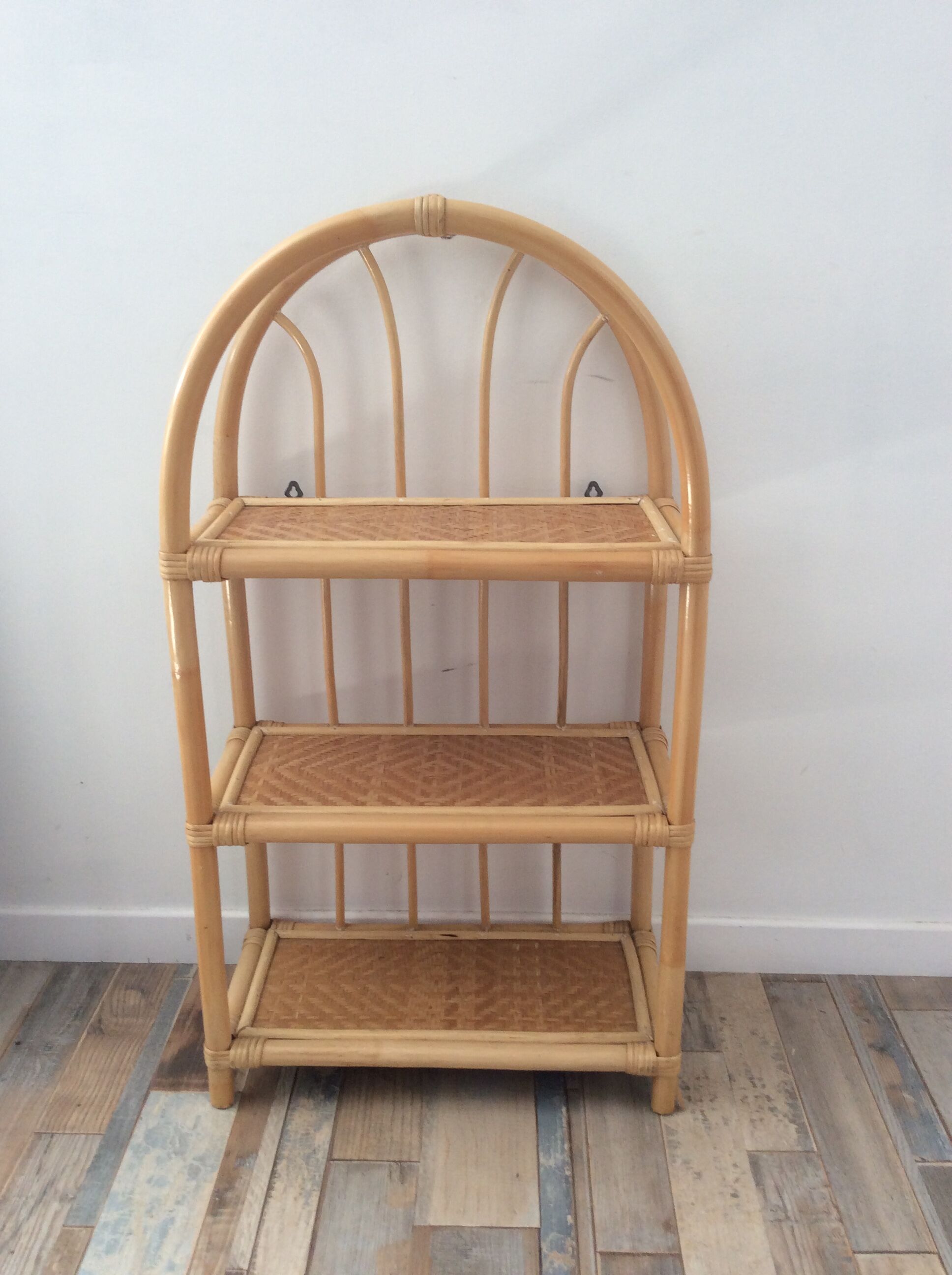 1970s rattan bamboo shelf