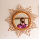 Miroir soleil vintage en rotin tressé