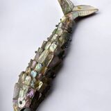 Articulated abalone shell and brass fish bottle opener, Mexico, 1980s, 18 cm