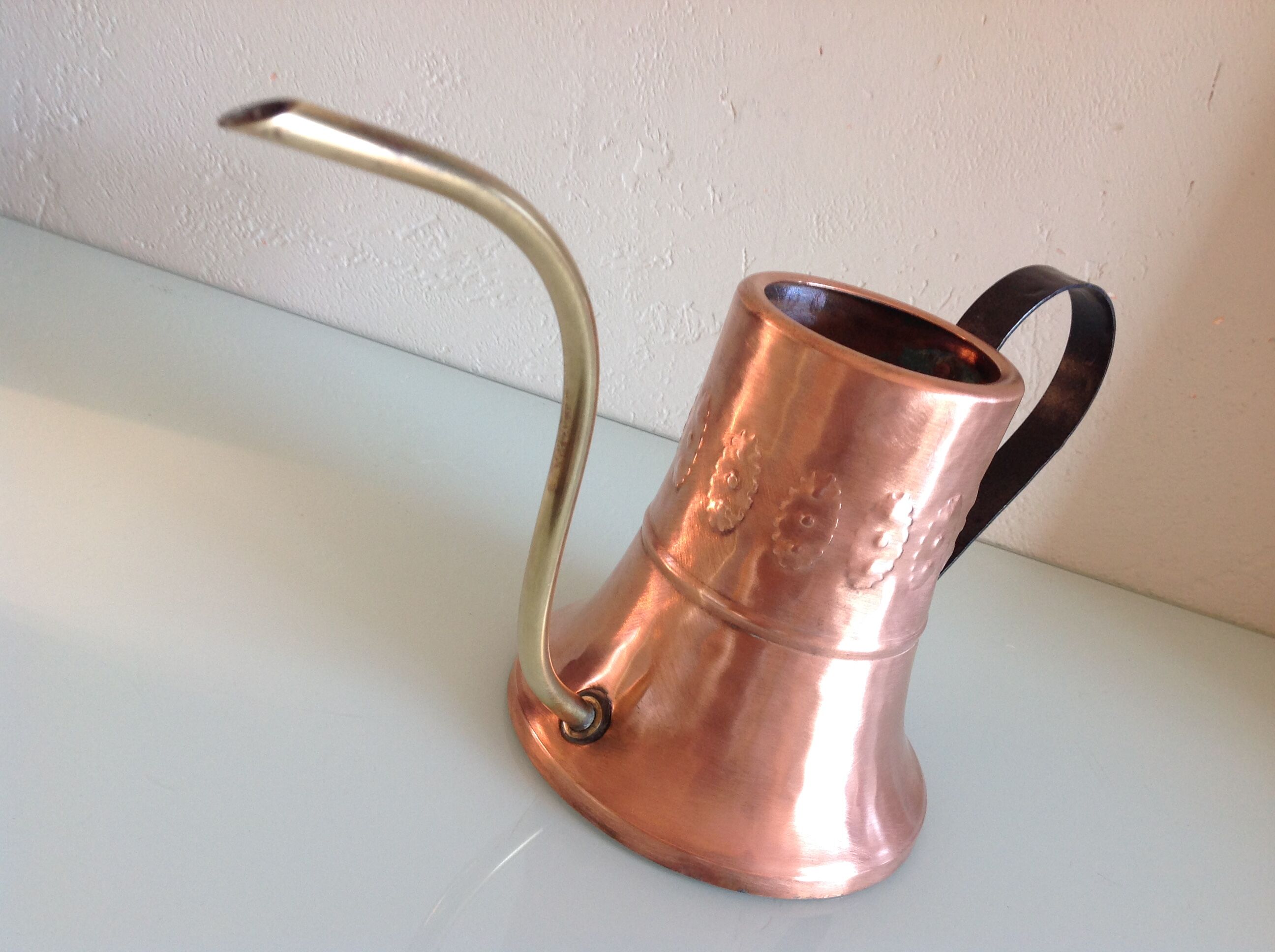 Brushed red copper watering can vintage 60s/70s