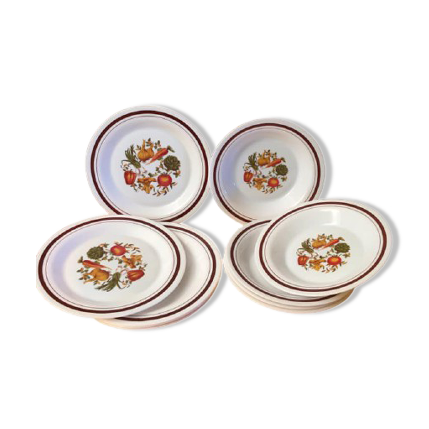 10 arcopal plates (5 flats and 5 hollows)