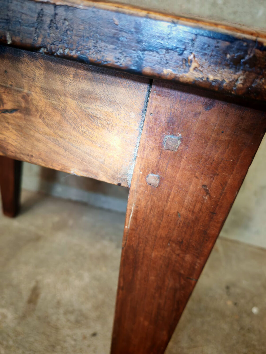 Small farmhouse table, low and square.