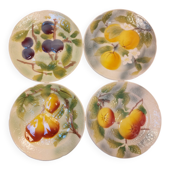 Set of 4 plates in St Clément Barbotine - Majolica - Fruits