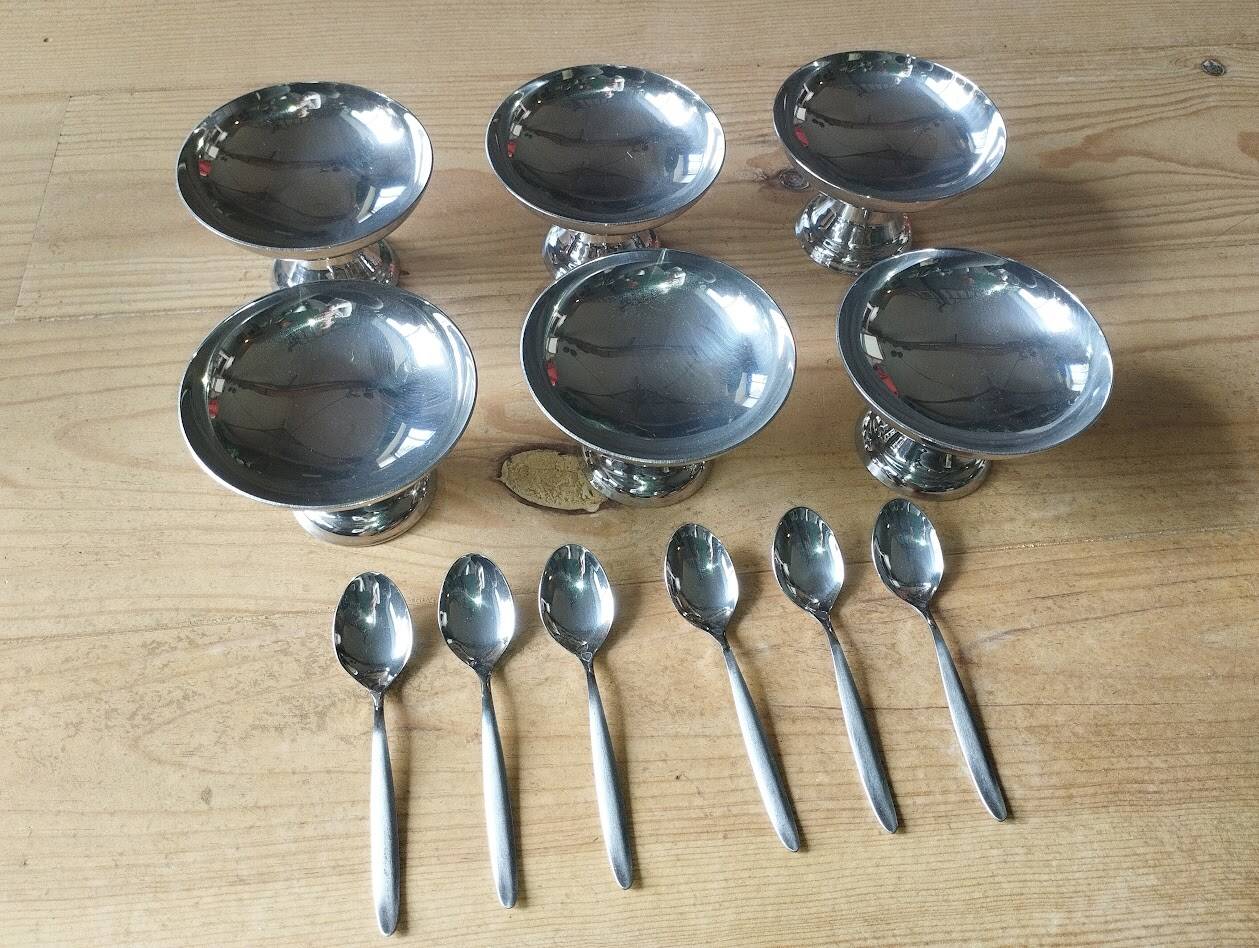 Vintage ice cream or dessert service in stainless steel