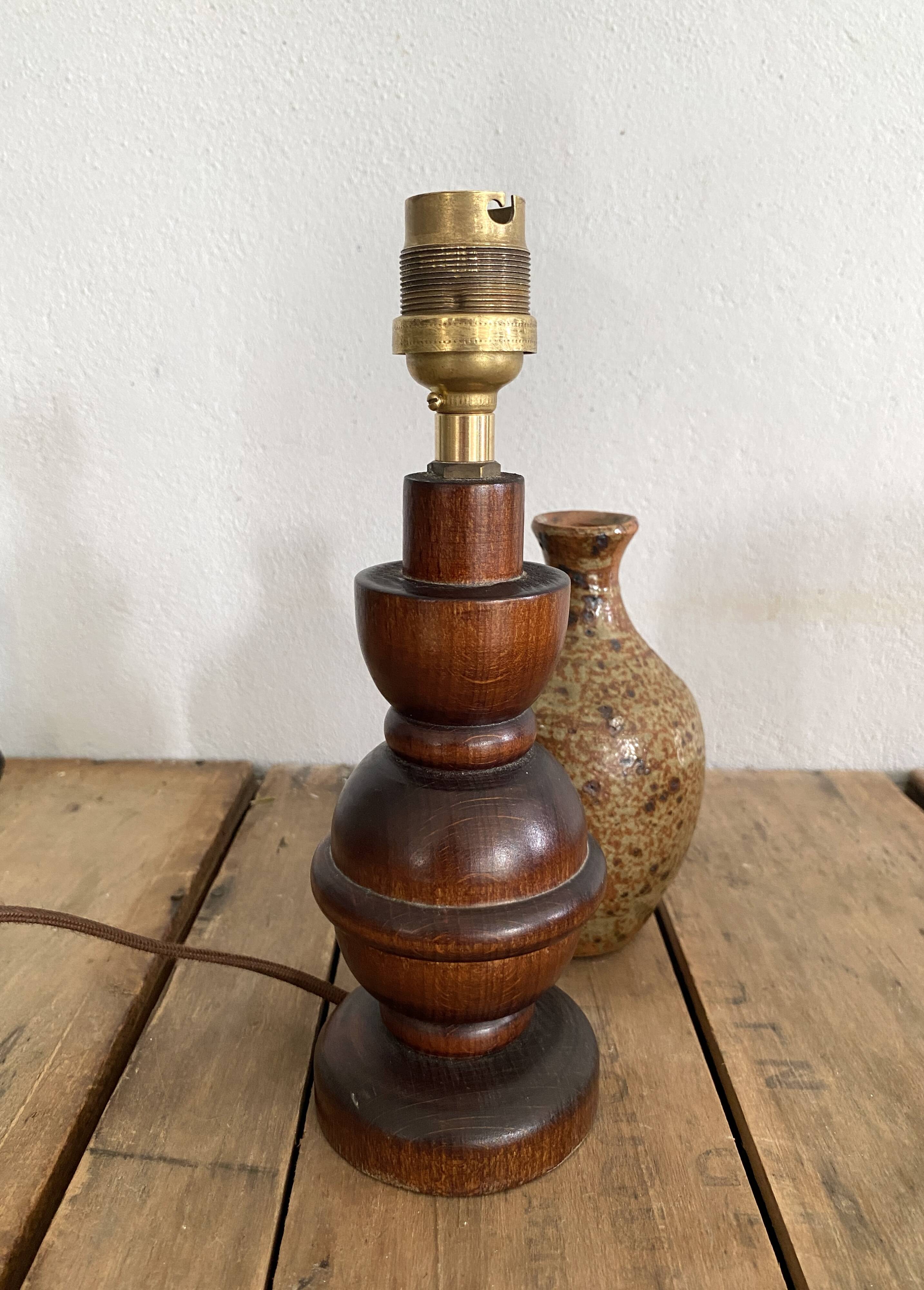 Wooden lamp, recent fabric cable 200 cm, pagoda lampshade