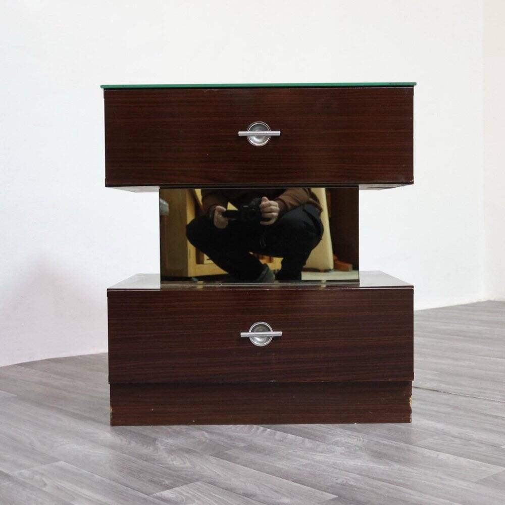 Macassar ebony bedside tables, cubic design, 1980s, set of 2.