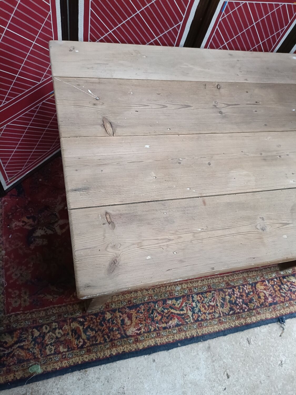 Ancienne table de ferme, 6 couverts et 2 tiroirs