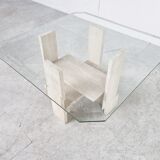 Pair of vintage travertine side tables by Willy Ballez, 1970s
