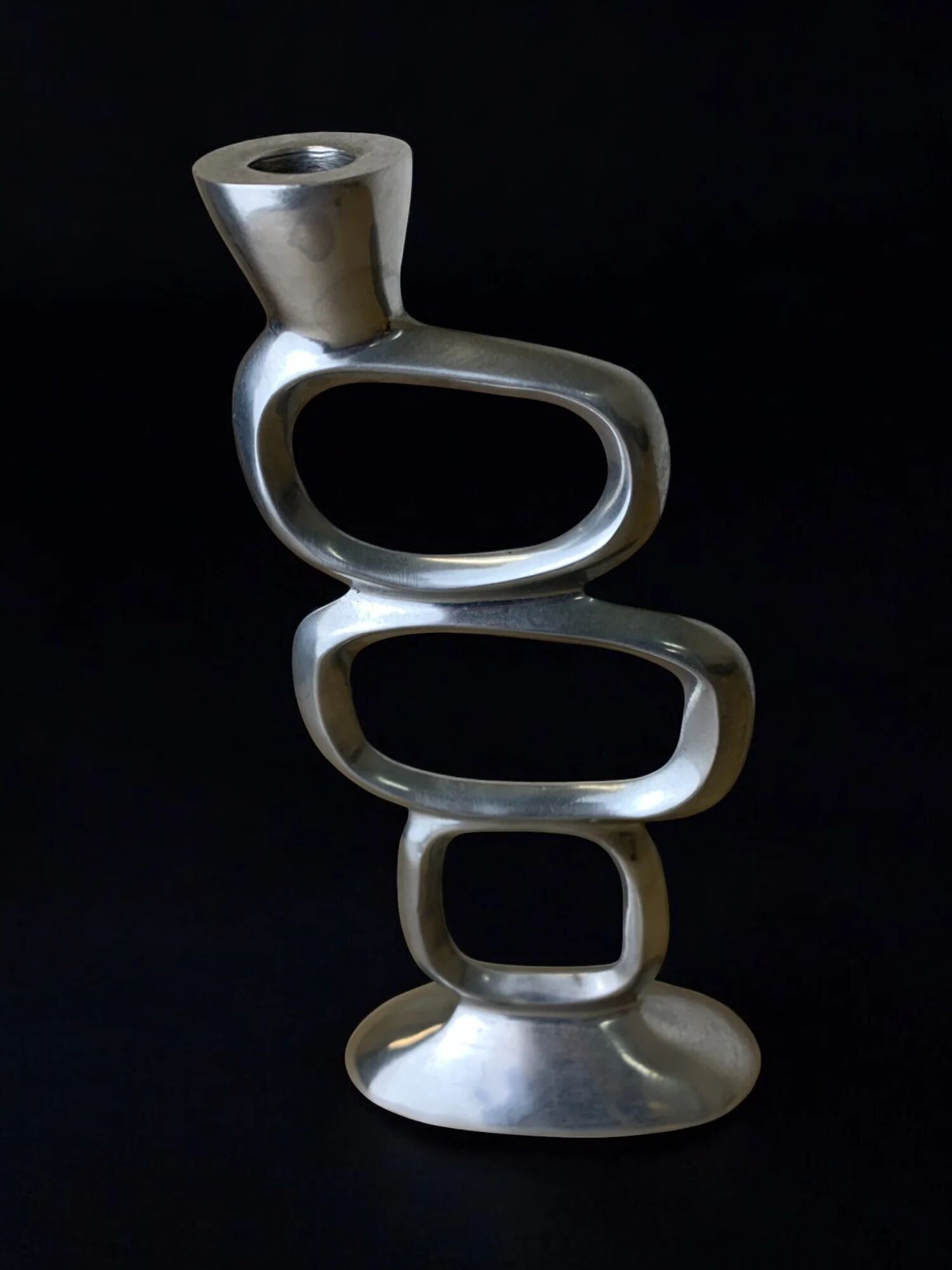 Circle candlestick by Matthew Hilton, solid aluminium, circa 1980s