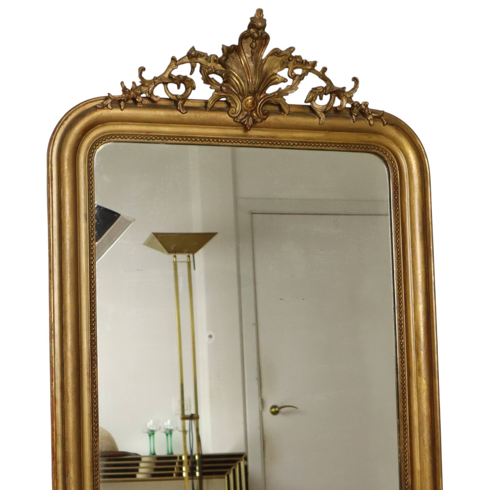 Miroir doré français Louis Philippe antique, fin du 19e siècle