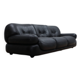 3-Seater black leather Sapporo sofa by Mobil Girgi 1970s
