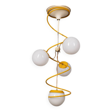 Lustre vintage années 70 en métal jaune et verre design italien space age