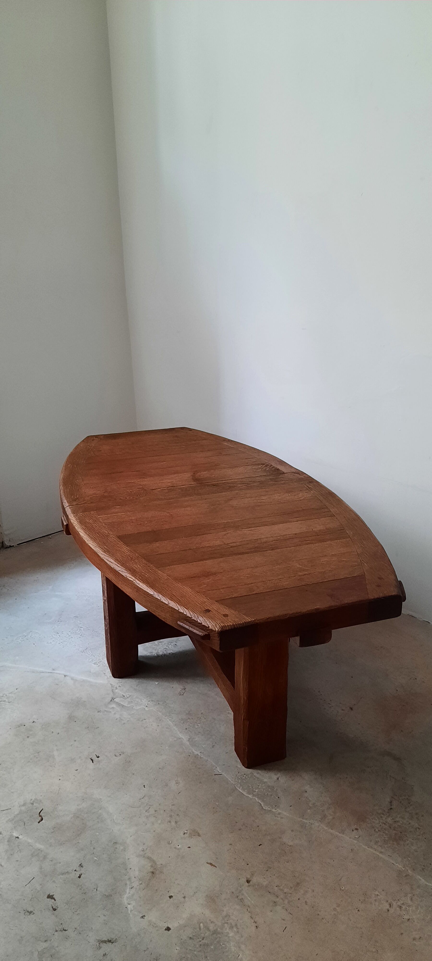 Brutalist oak coffee table in aircraft wing shape - stamped - circa 1960