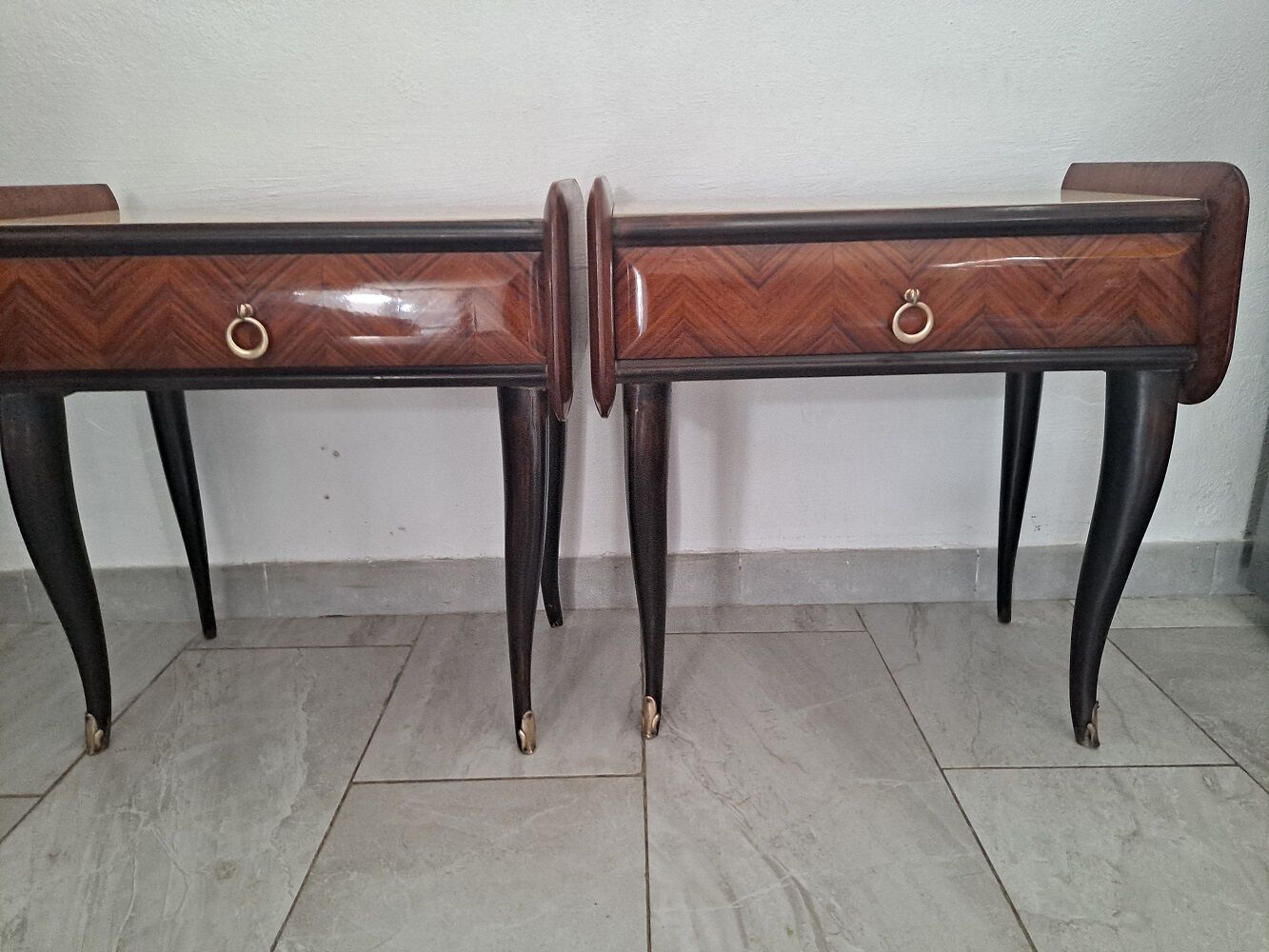 Pair of Mcm italian bedside units tables 1950s