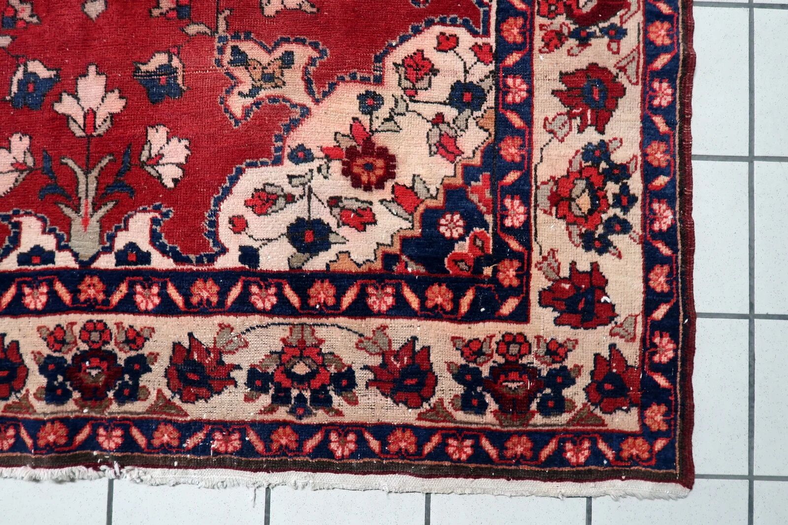Antique handmade wool Malayer rug 4.9' x 8.6' circa 1920s - 1C1285
