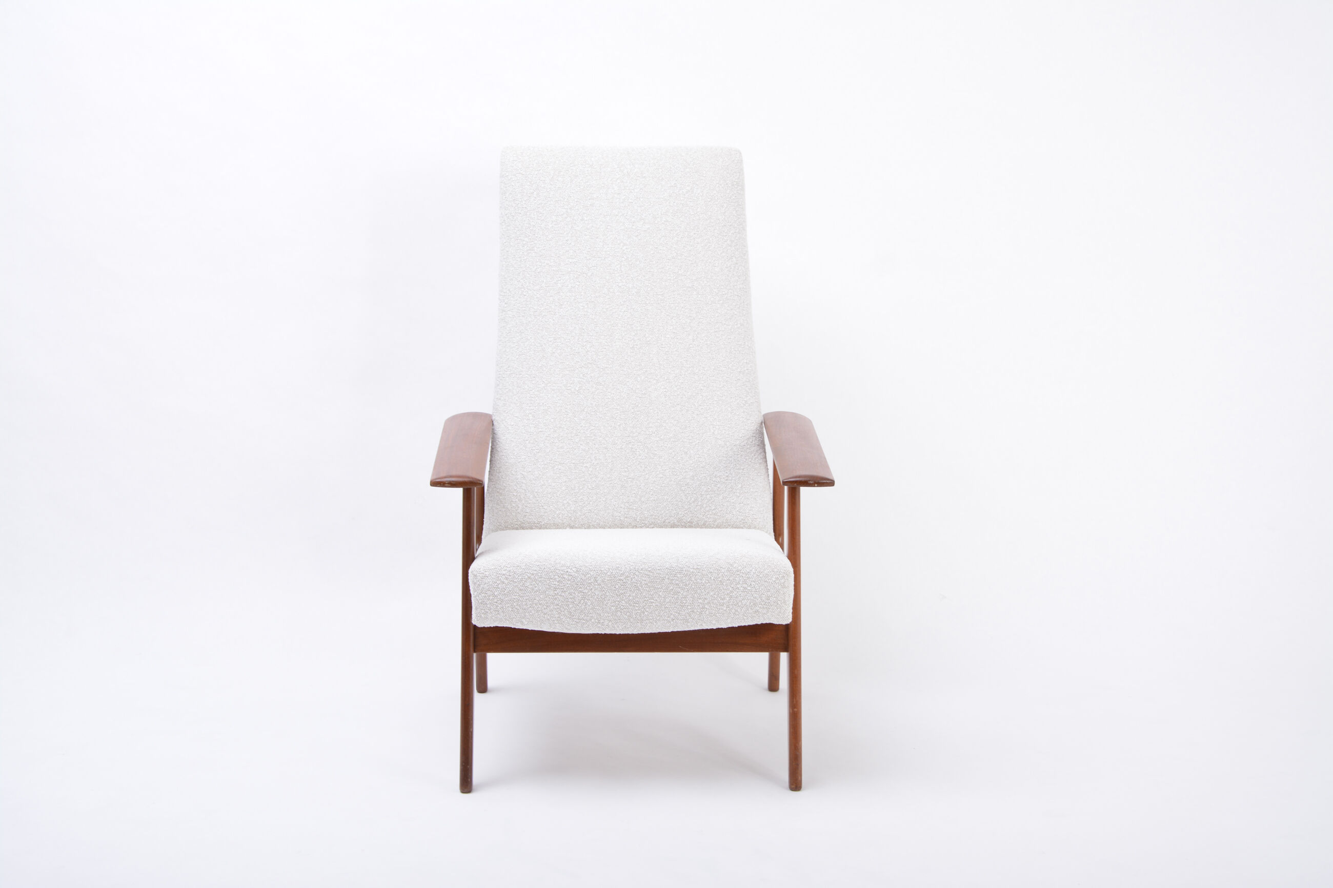 Dutch Mid-Century Modern Teak lounge chair by Topform reupholstered in Bouclé