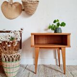Bedside table wood and rattan compass feet