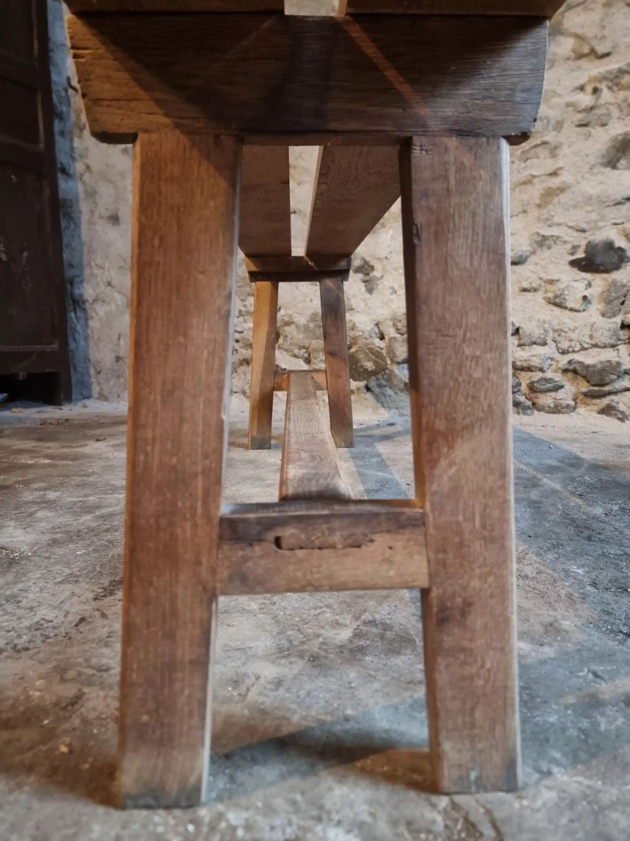 Vintage French oak bench, rustic wooden bench, France 1950s.