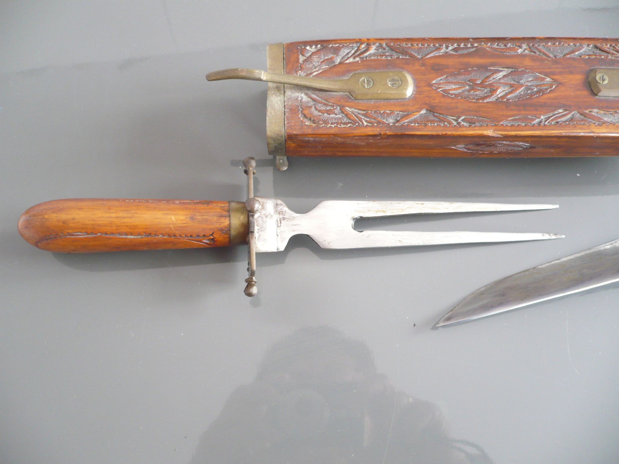 Carved kitchen knife and fork from India