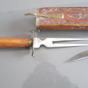 Carved kitchen knife and fork from India