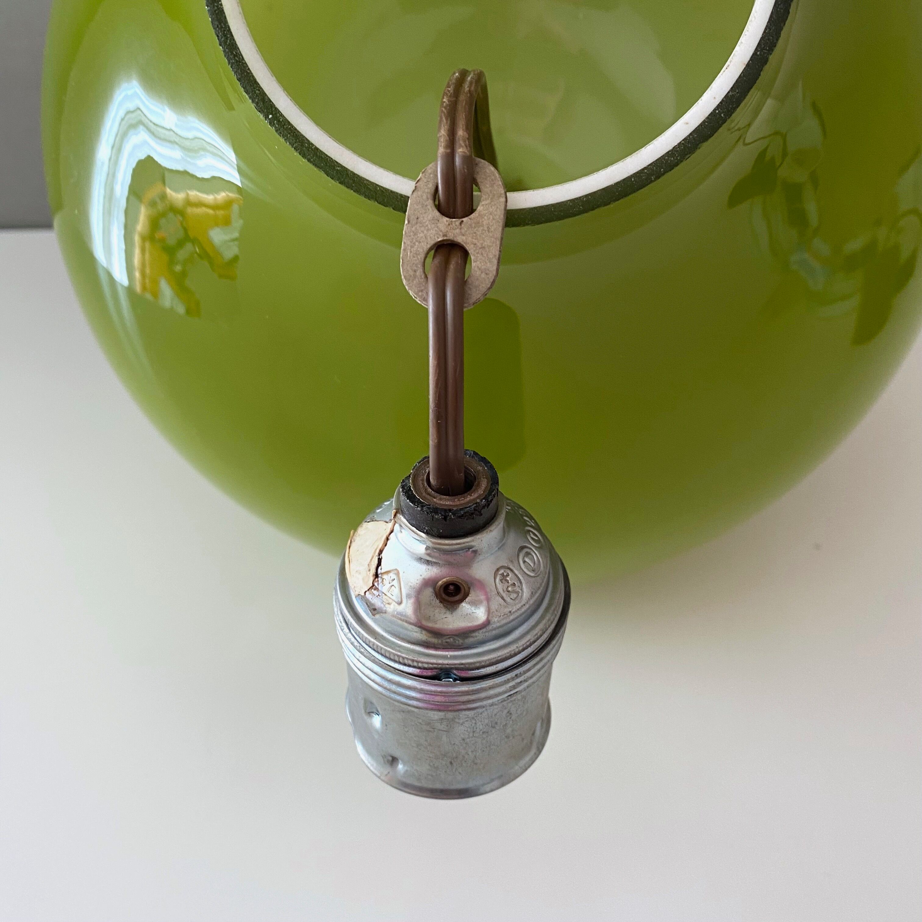 Vintage lamp, green opal glass hanging lamp, mid century interior, scandinavian design, 60's 70's