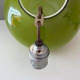 Vintage lamp, green opal glass hanging lamp, mid century interior, scandinavian design, 60's 70's
