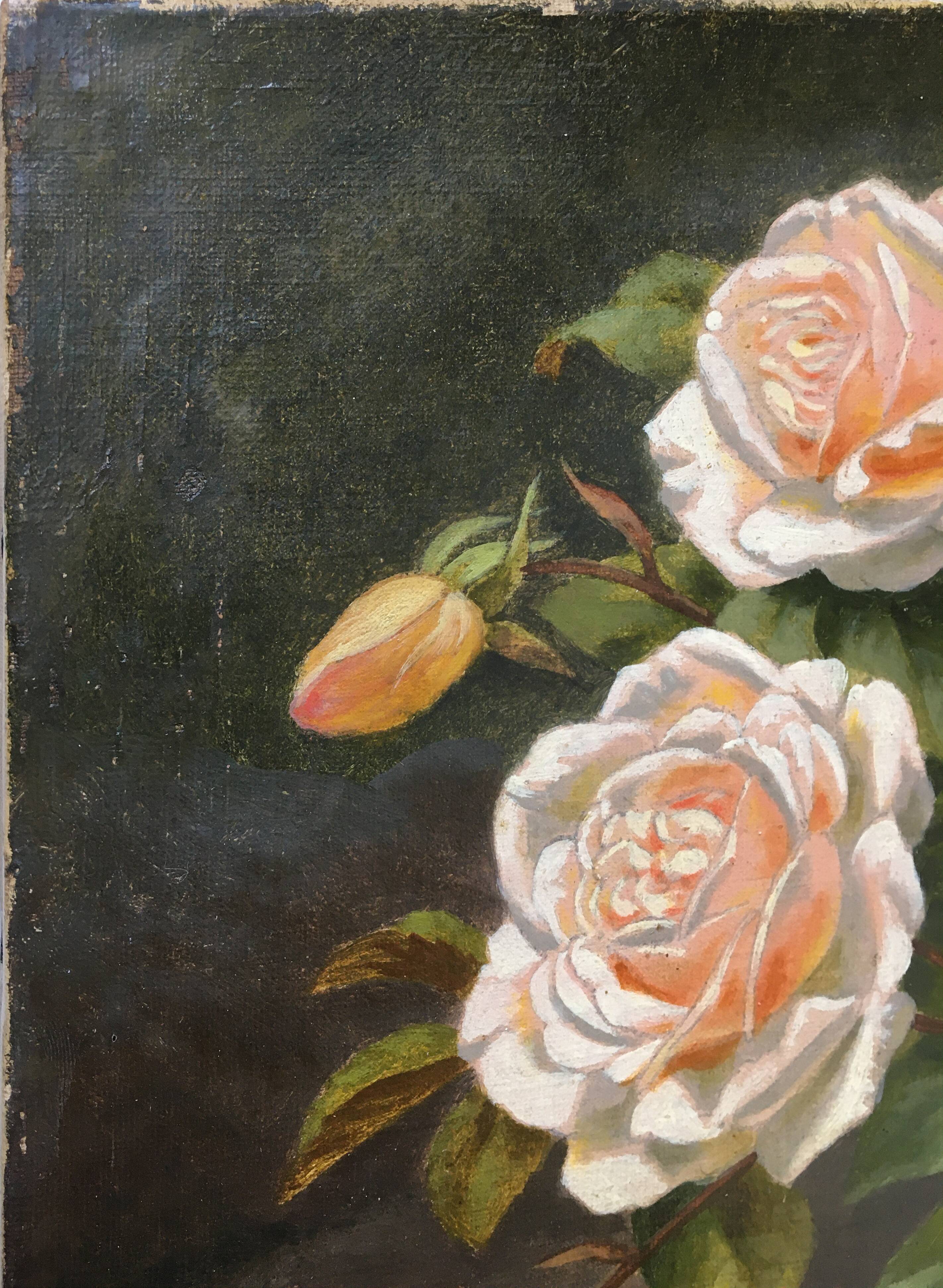 Painting "Gardened Rose Jetty" Flowers by Pierre Jules BROCQ (1811-?)