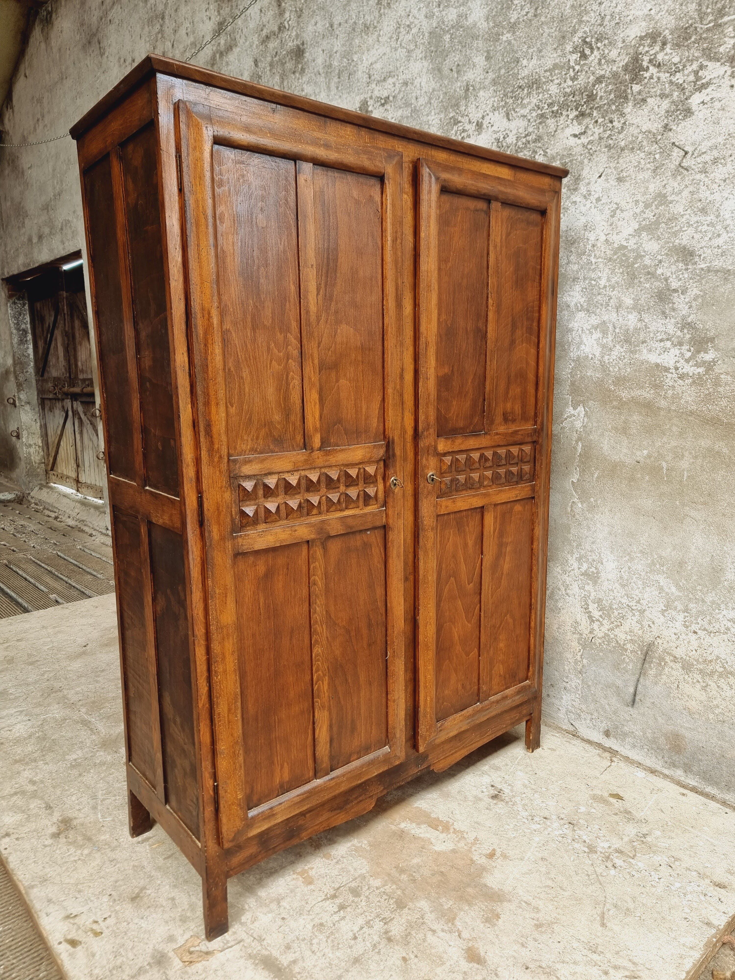 Old wardrobe linen cabinet beech wood
