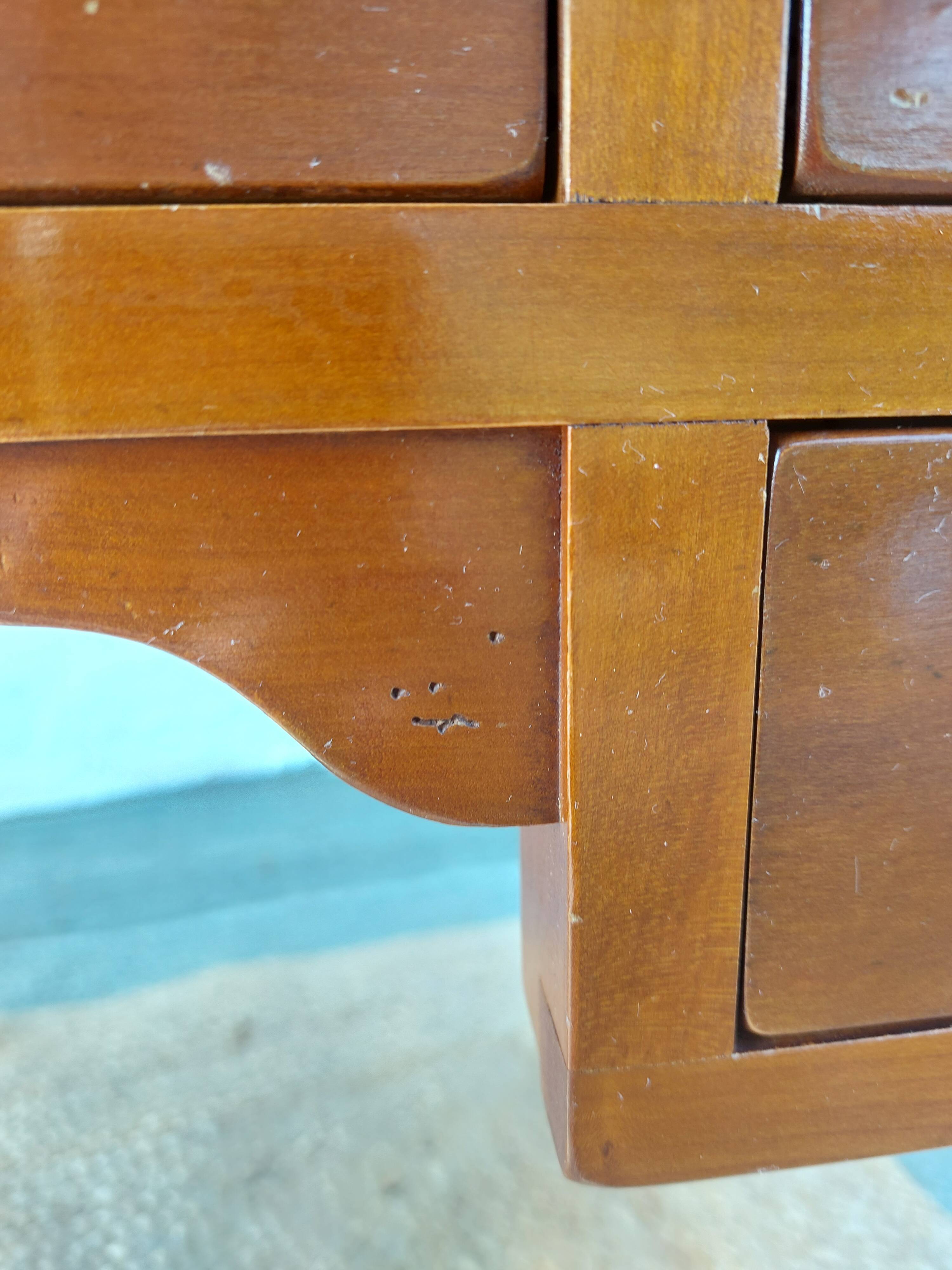 Desk, black leather top