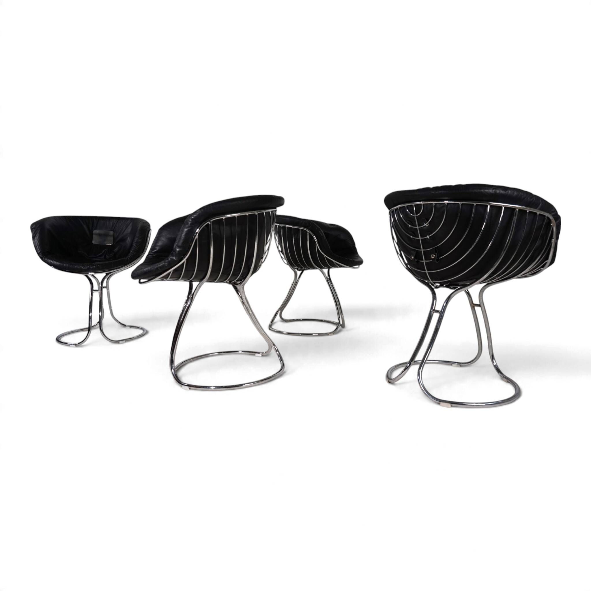 Set of 4 Pan Am dining chairs, chrome, leather by Gastone Rinaldi for RIMA,