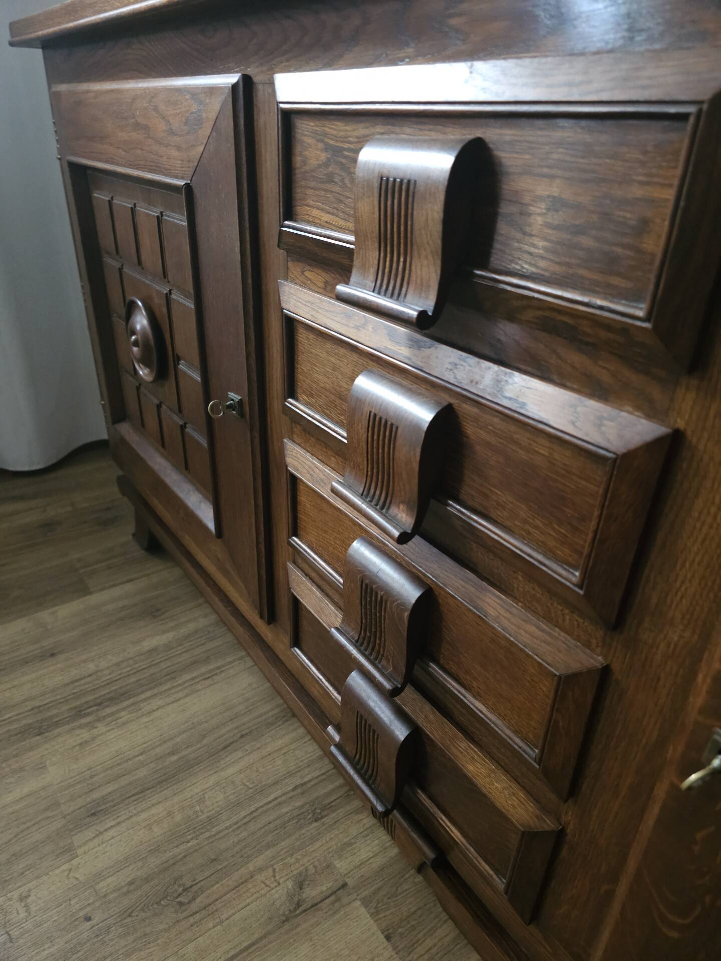 1940s Solid French Oak Sideboard — In the style of Charles Dudouyt