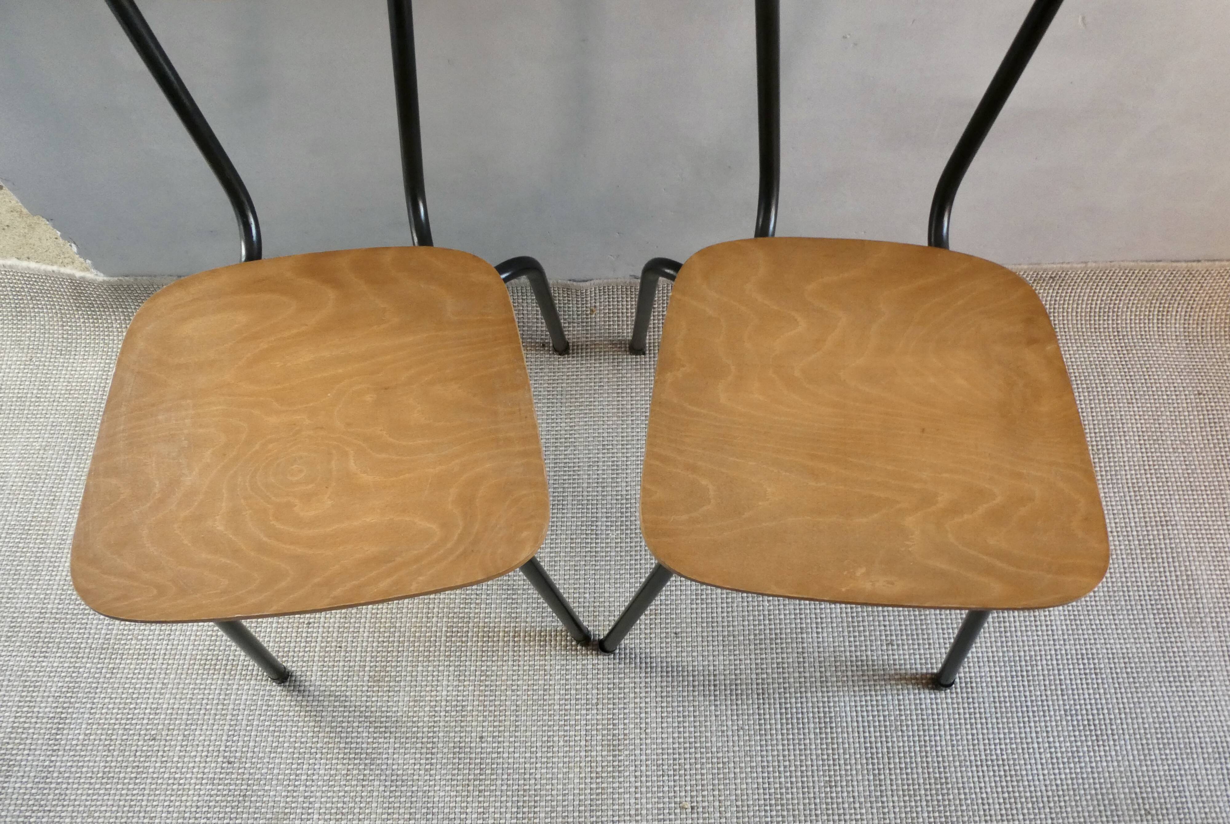 Pair of wooden and metal chairs, 1960s