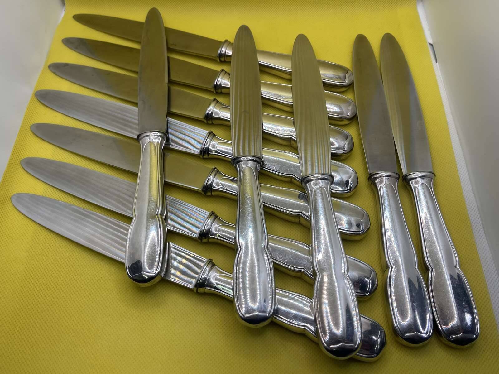 Set of 12 large BOULENGER knives in silver metal