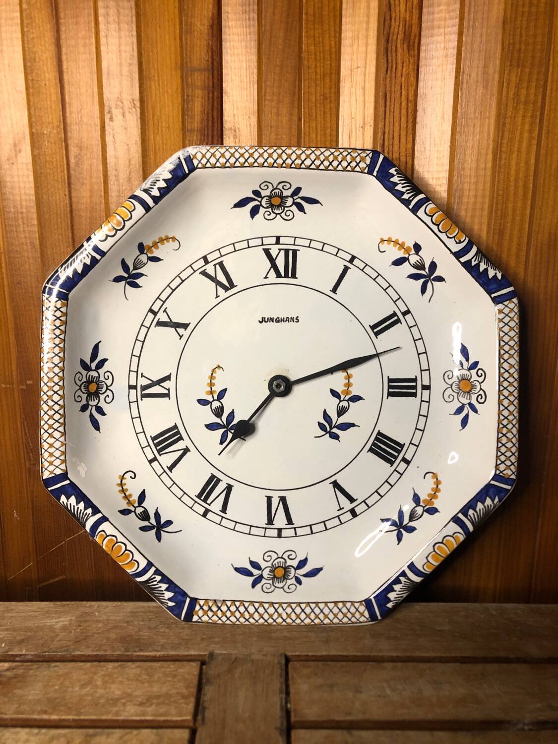 Old pendulum plate junghans white painted ceramic vintage #a537