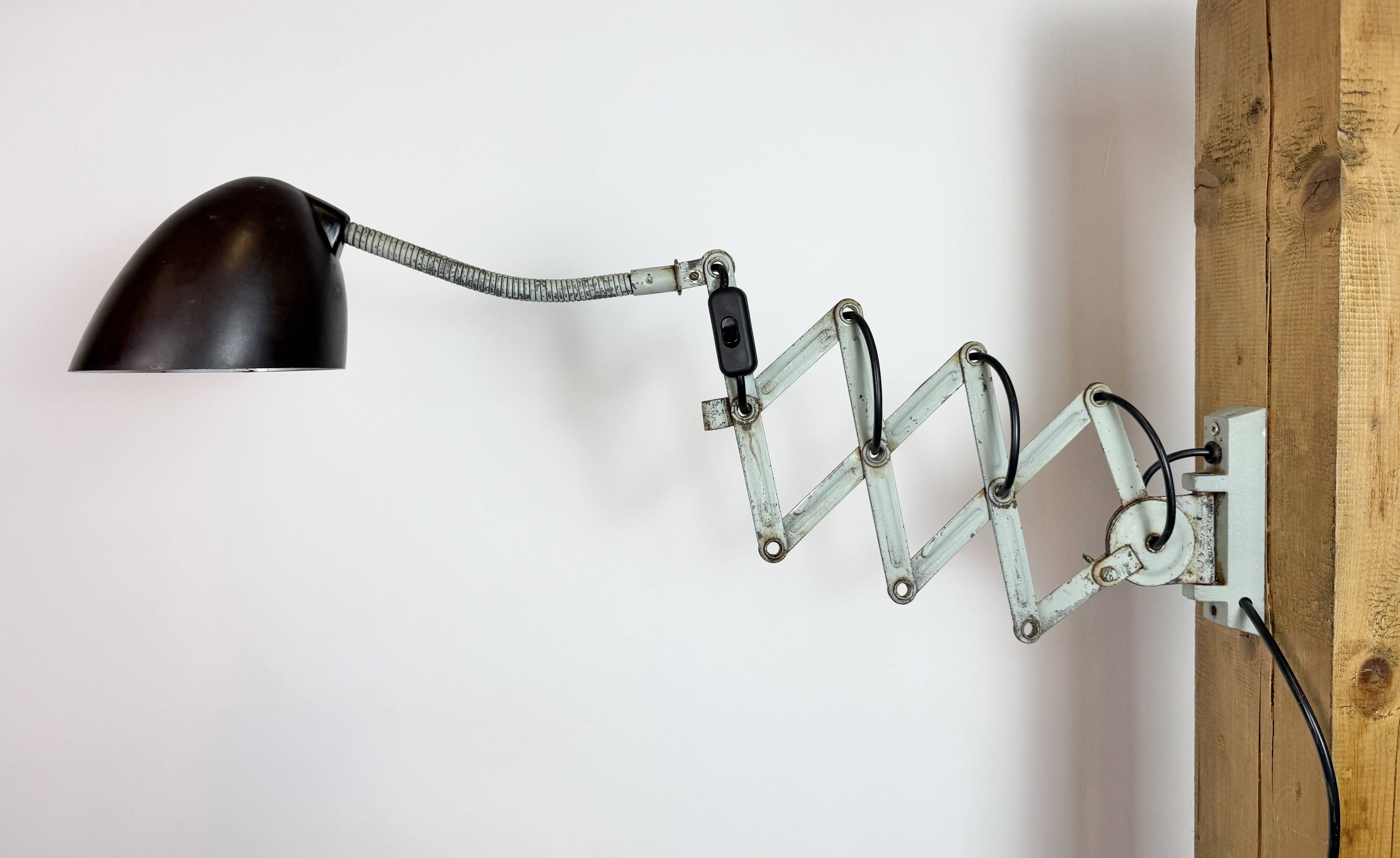 Green Industrial Scissor Wall Lamp from Elektroinstala, 1960s