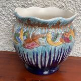 Art deco pot cache birds in old glazed ceramic
