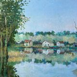 HST painting "Riverside" Marine Normandy / Brittany by Robert Leboucher
