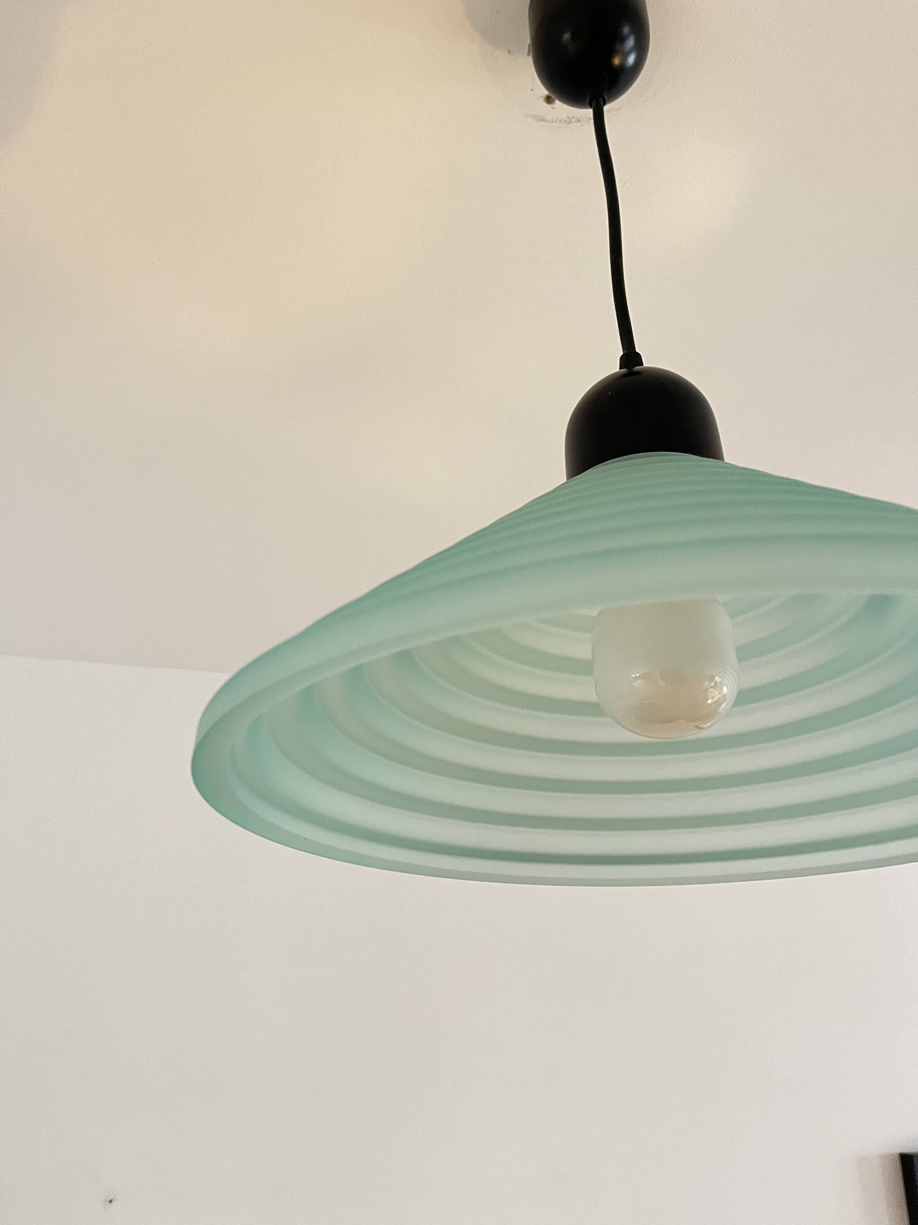Vintage Aqua Green Honeycomb Glass Ceiling Lamp, 1980s Postmodern lamp