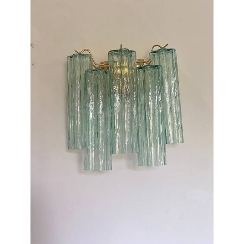 Italian Wall Light Green “Tronchi” Murano Glass Wall Sconce