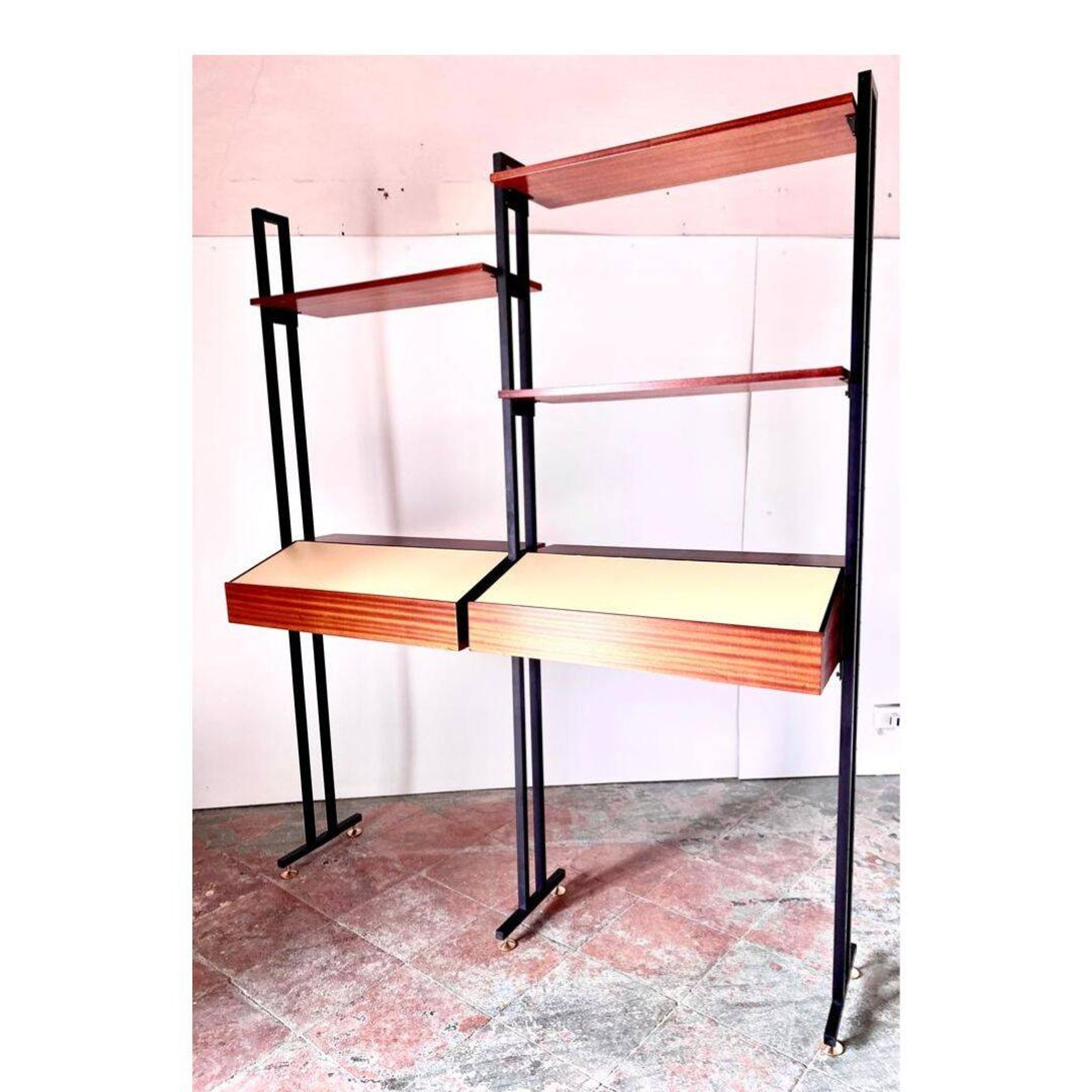 Midcentury Italian Modular Bookshelf with Unusual Drawers, Italy