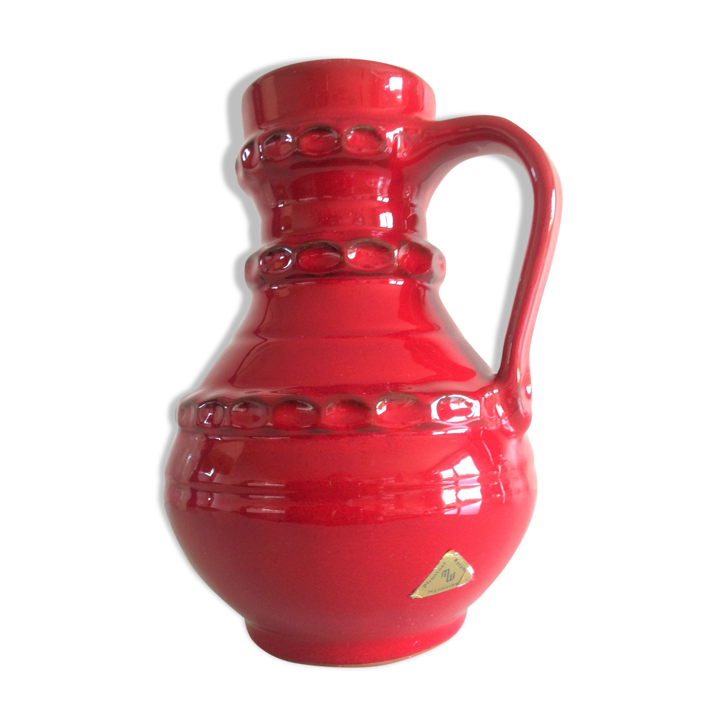 Fat Lava red ceramic vase by Pfortner Keramik / vintage 60s-70s